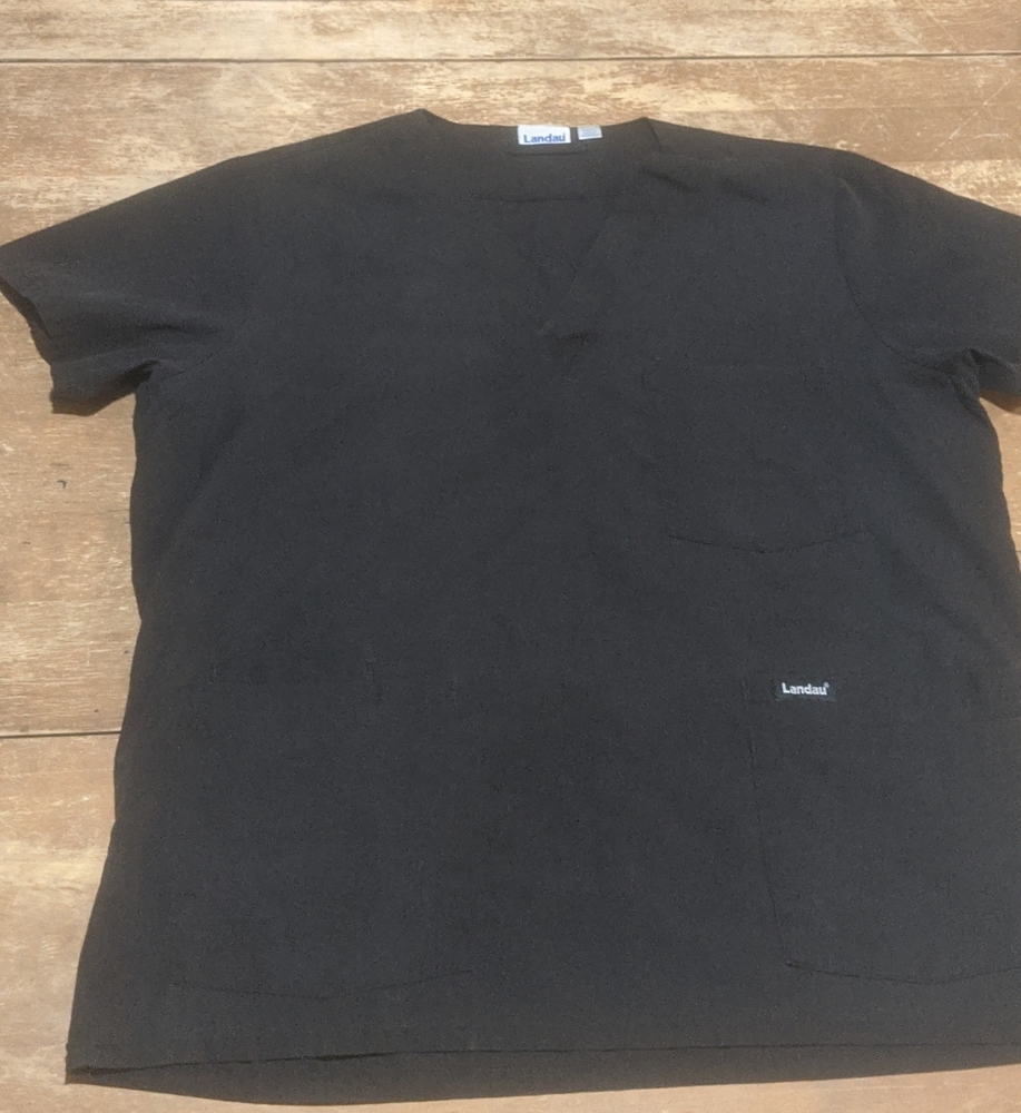 Landau Womens Black V-Neck Scrubs Top Small 65% Polyester 35% Cotton